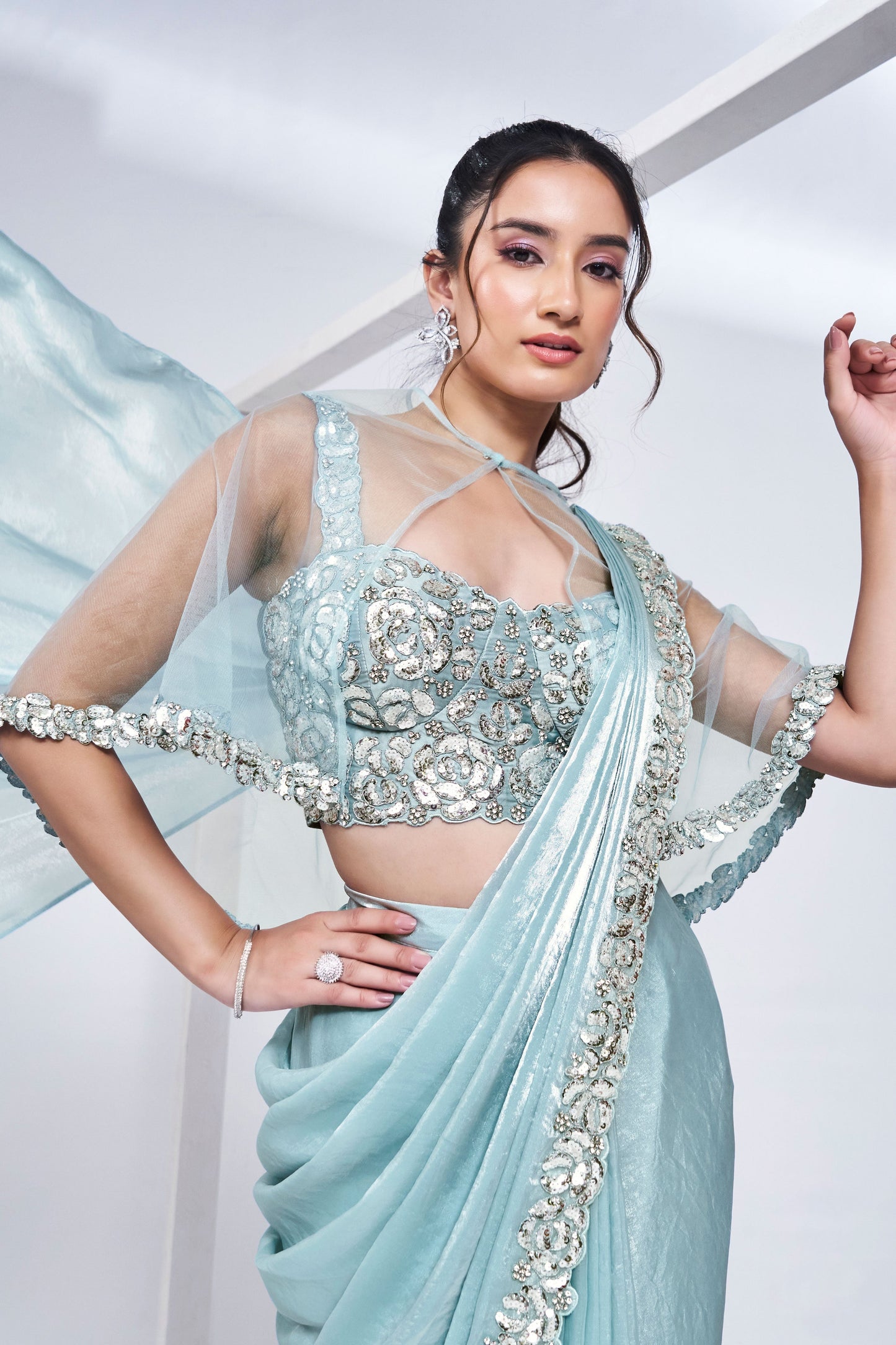 Blue Satin Silk Readymade Saree-ZB133205_4_SareeButa.com