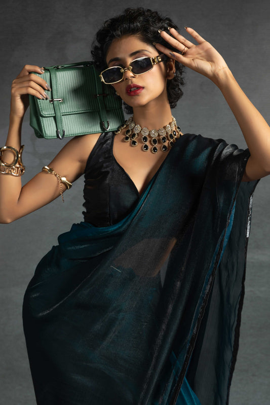 Blue Satin Silk Readymade Saree-ZB134311_2_SareeButa.com