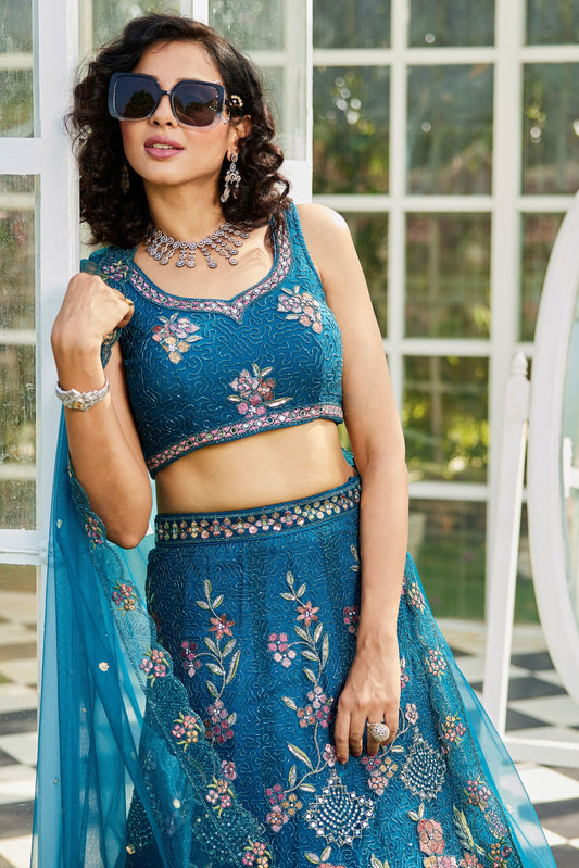 Blue Semi Stitched Embroidered Net Lehenga-LC100_2_SareeButa.com