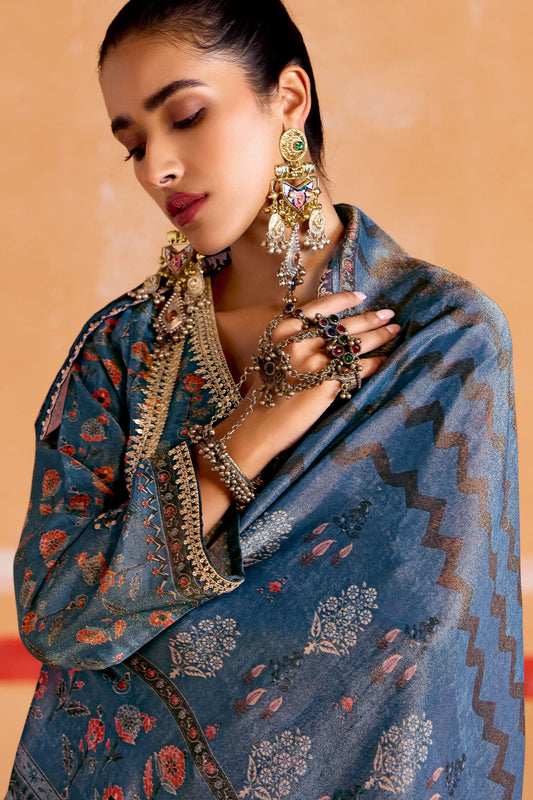 Blue Unstitched Embroidered Muslin Suit-SS201_2_SareeButa.com