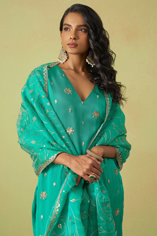 Blue Unstitched Embroidered Organza Salwar Suit-SS091_2_SareeButa.com