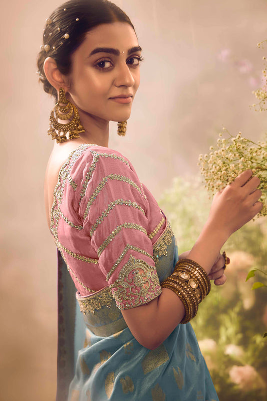 Blue Woven Zari Work Silk Saree-ZB133266_2_SareeButa.com