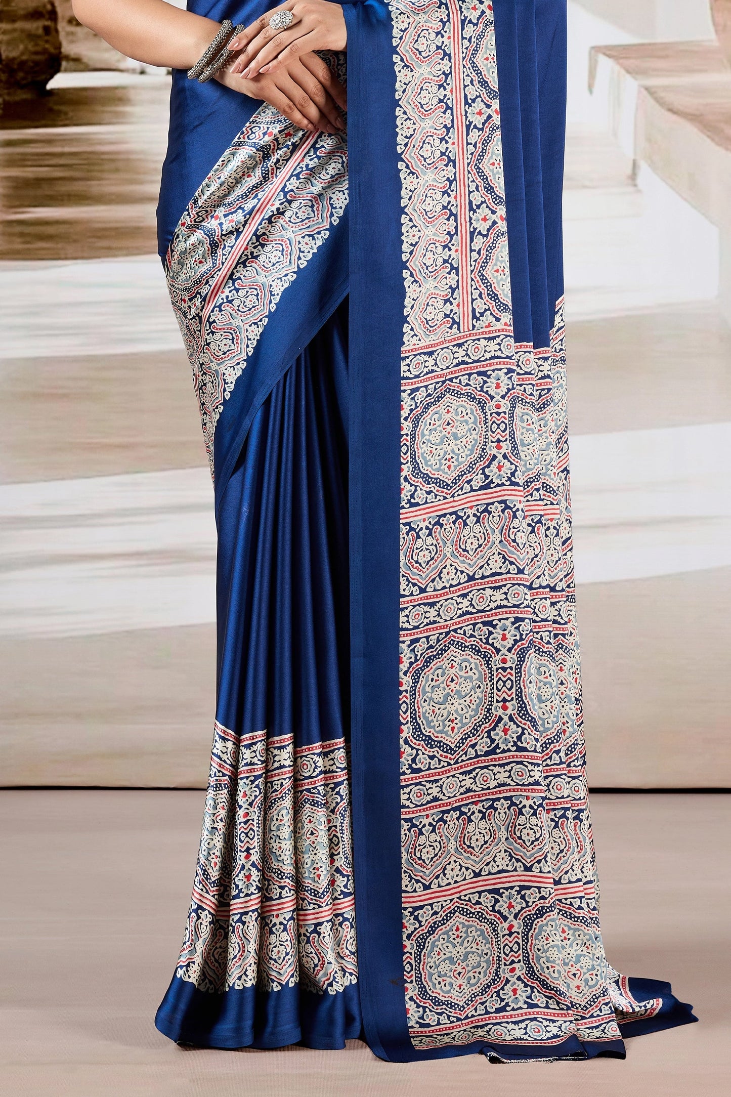 Blue Ajrakh Print Satin Saree-SAR11482_5_SareeButa.com