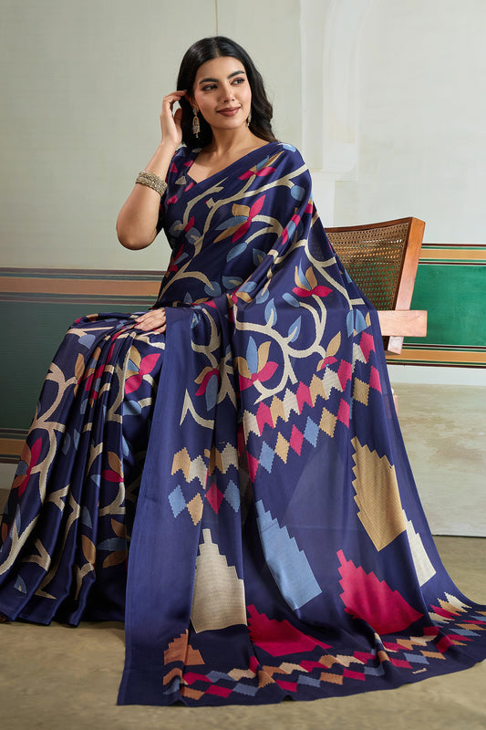 Blue Ajrakh Print Satin Saree-SAR11834_2_SareeButa.com