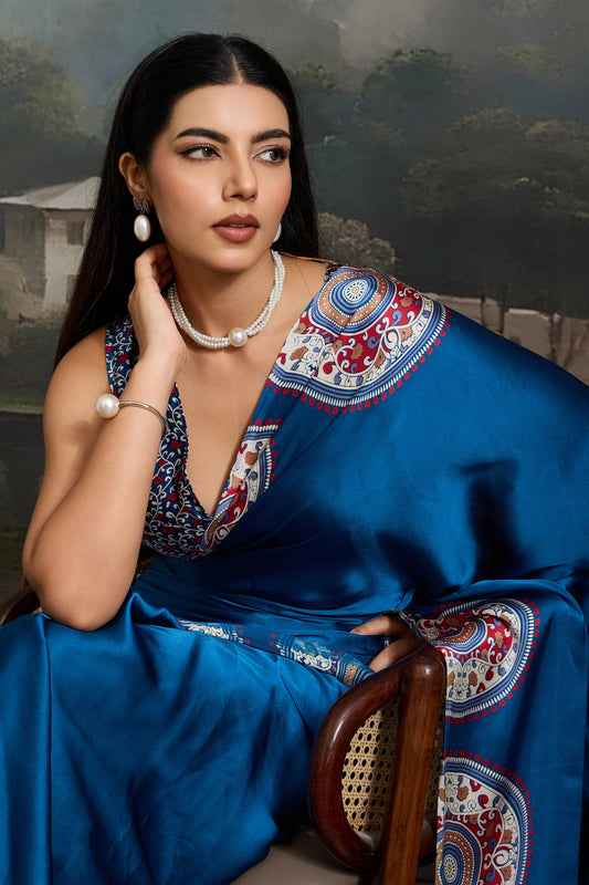 Blue Ajrakh Print Satin Saree-SAR11866_2_SareeButa.com