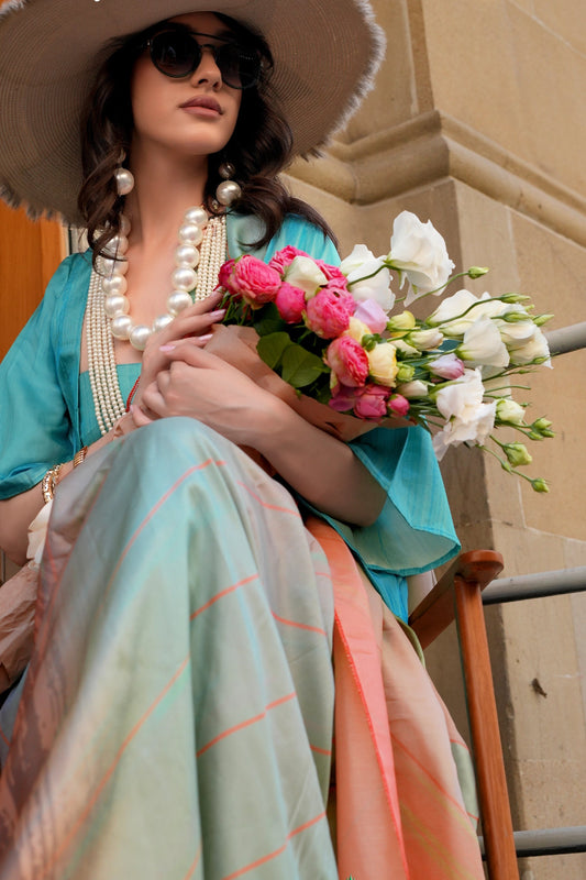 Blue And Orange Printed Silk Saree-SAR11359_2_SareeButa.com
