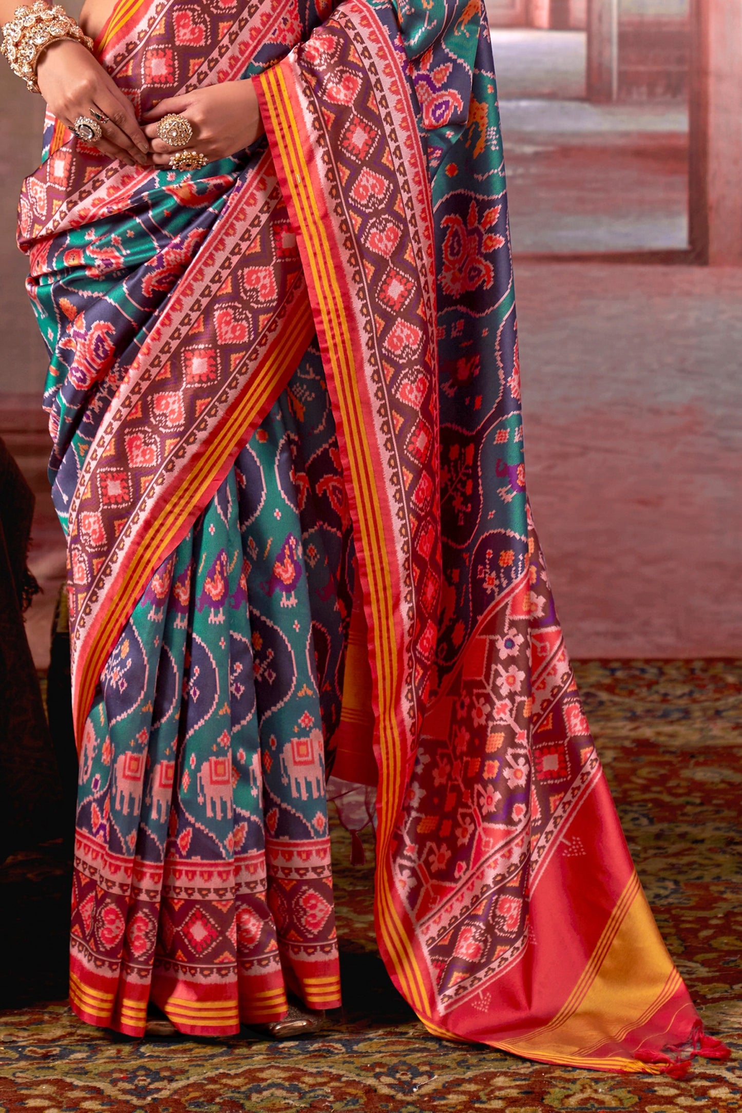 Blue And Red Printed Patola Silk Saree-SAR11370_4_SareeButa.com