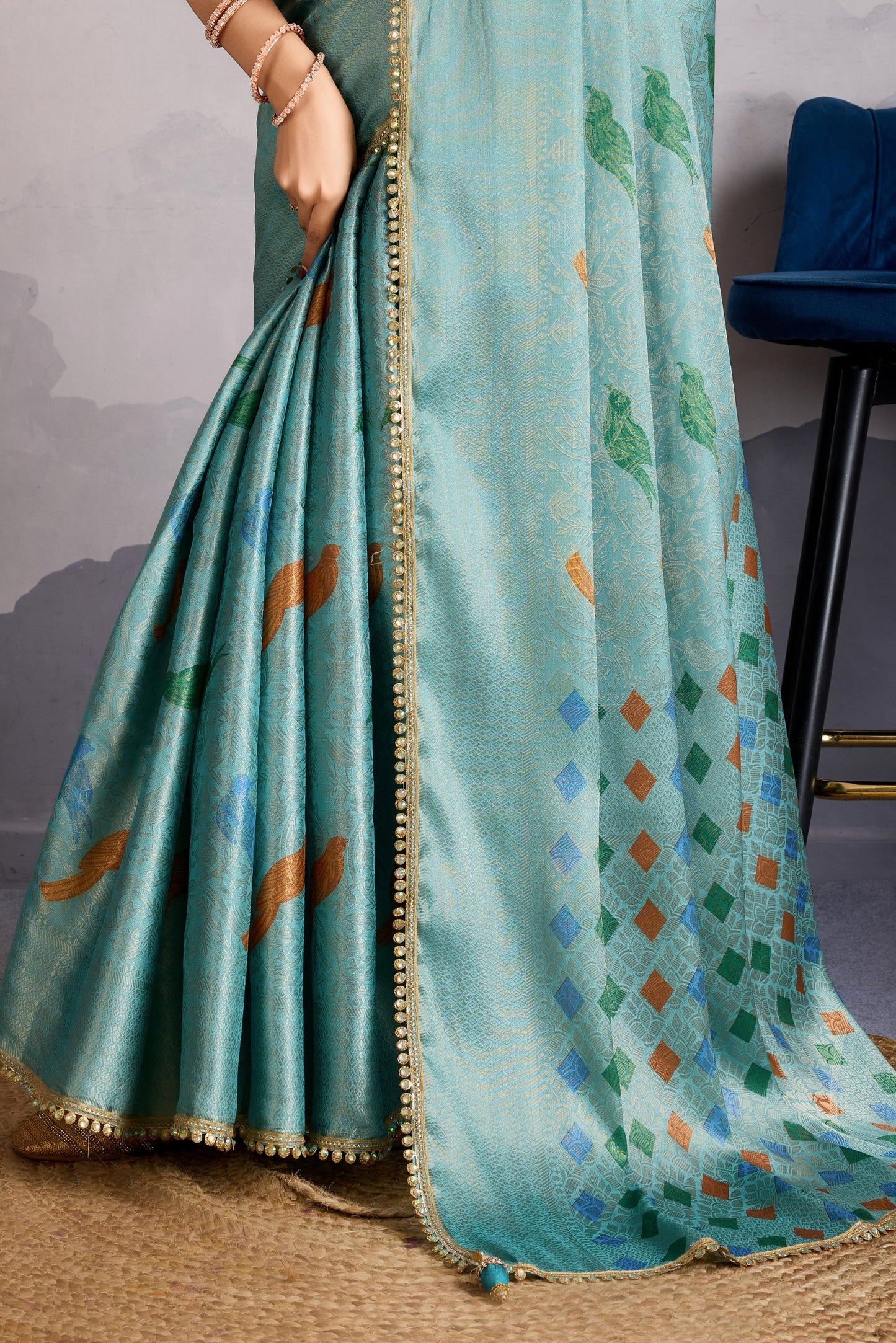 Blue Brocade Silk Saree-ZB134254_3_SareeButa.com
