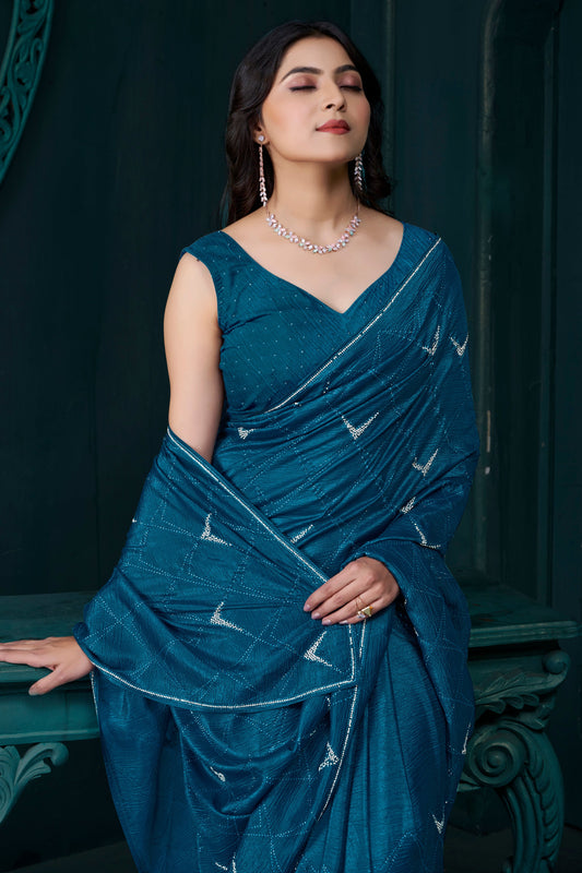 Blue Crepe Silk Stone Work Saree-ZB134465_2_SareeButa.com