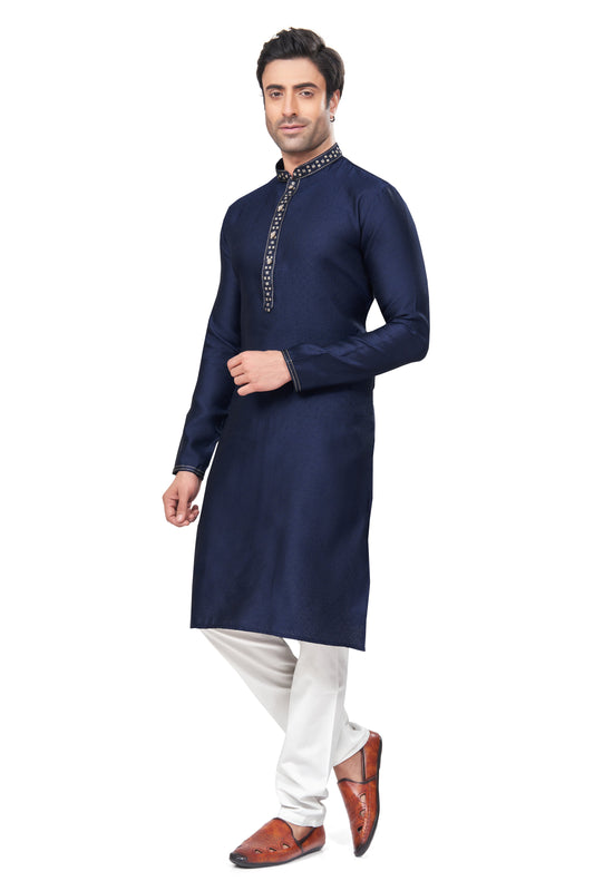 Blue Embroidered Jacquard Kurta Pajama-MW8_2_SareeButa.com
