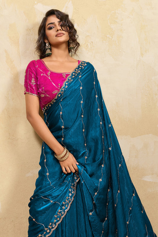 Blue Embroidered Metallic Satin Saree-SAR12532_2_SareeButa.com