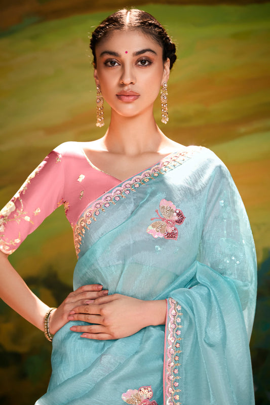 Blue Embroidered Organza Saree-ZB134608_2_SareeButa.com