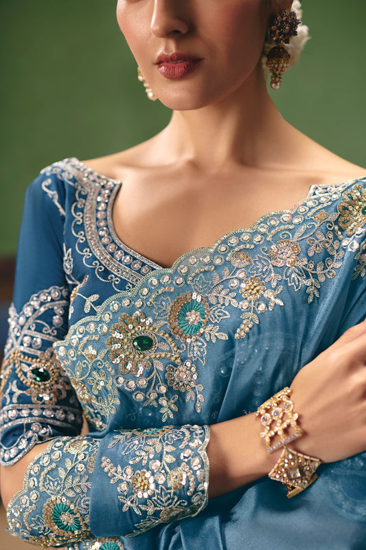 Blue Embroidered Organza Silk Saree-SAR12258_2_SareeButa.com