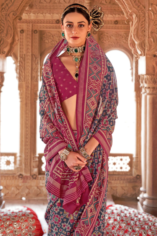 Blue Georgette Patola Saree-ZB134178_2_SareeButa.com