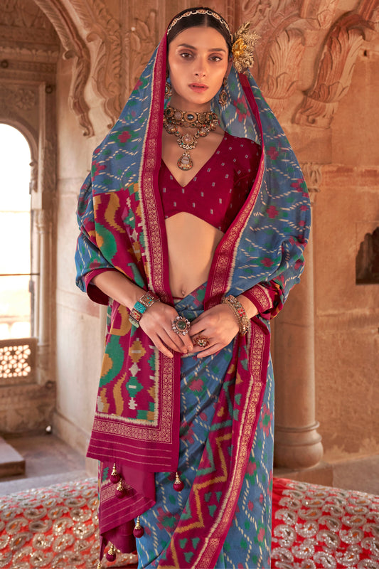 Blue Georgette Patola Saree-ZB134181_2_SareeButa.com