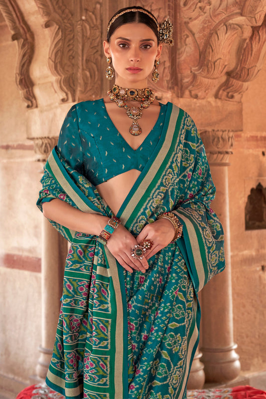 Teal Blue Georgette Patola Saree-ZB134185_2_SareeButa.com