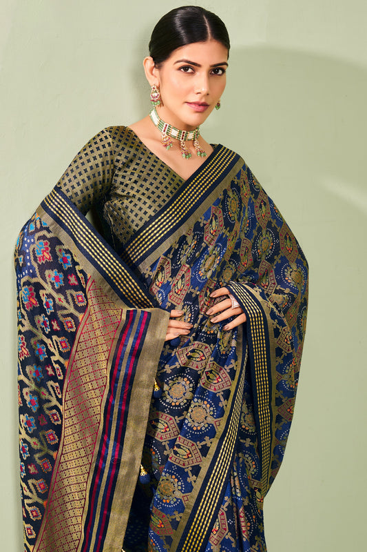 Blue Georgette Saree with Brasso Print-ZB133933_2_SareeButa.com