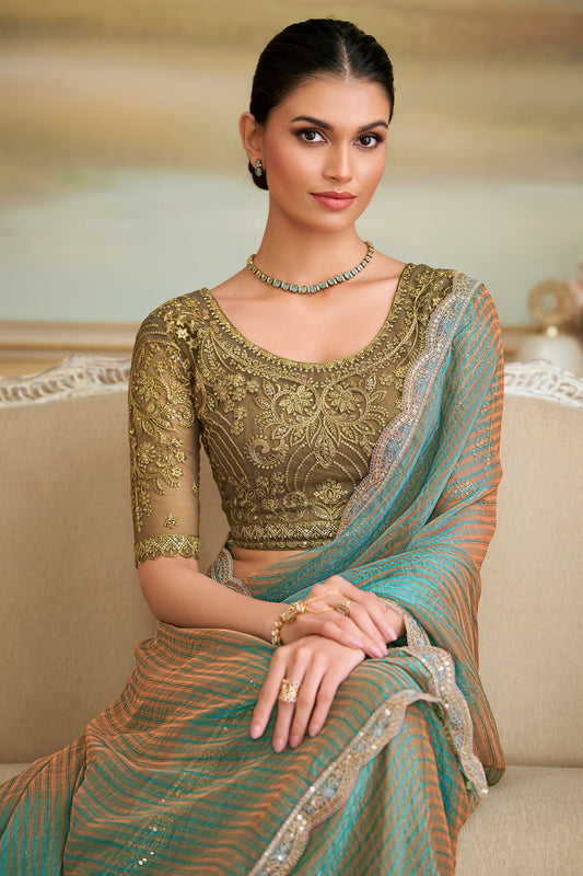 Blue Green Embroidered Georgette Saree-SAR10840_2_SareeButa.com