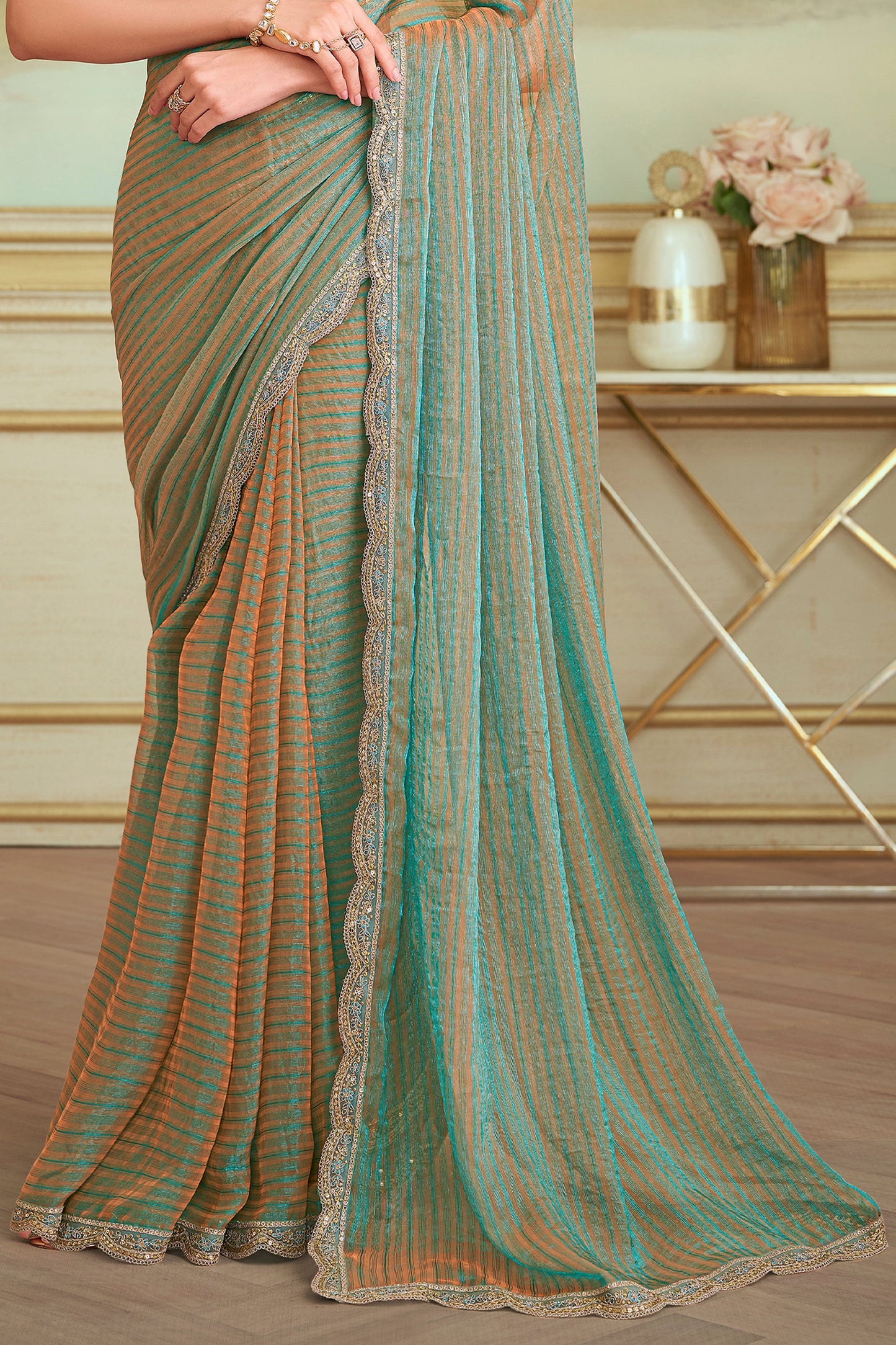 Blue Green Embroidered Georgette Saree-SAR10840_4_SareeButa.com