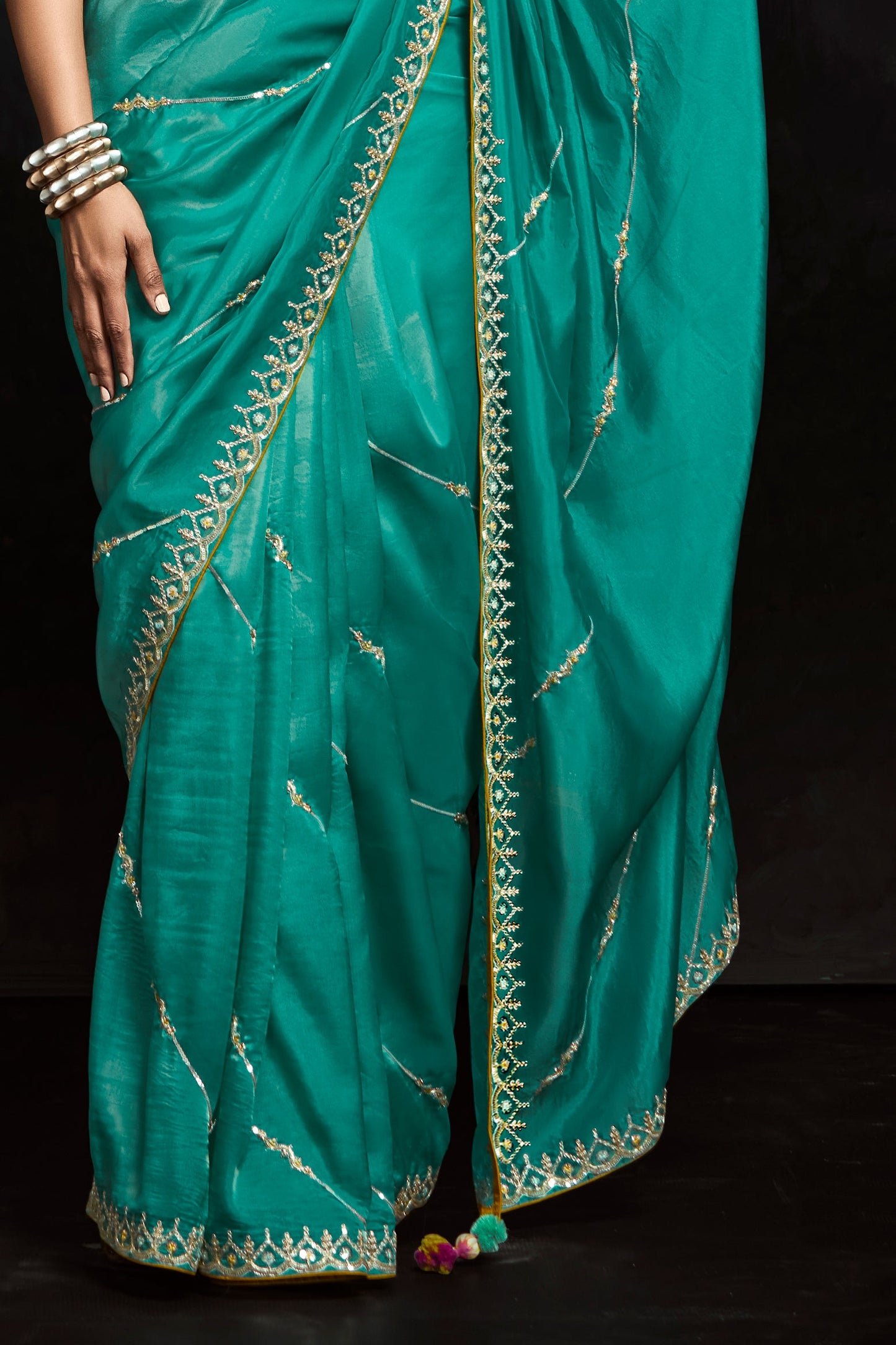 Blue Green Embroidered Organza Saree-ZB134073_4_SareeButa.com