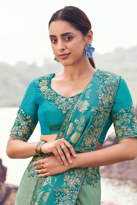Blue Green Embroidered Woven Tissue Silk Saree-SAR11009_2_SareeButa.com
