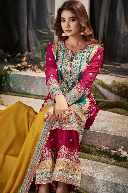 Blue Readymade Heavy Work Chinon Suit-SS083_2_SareeButa.com