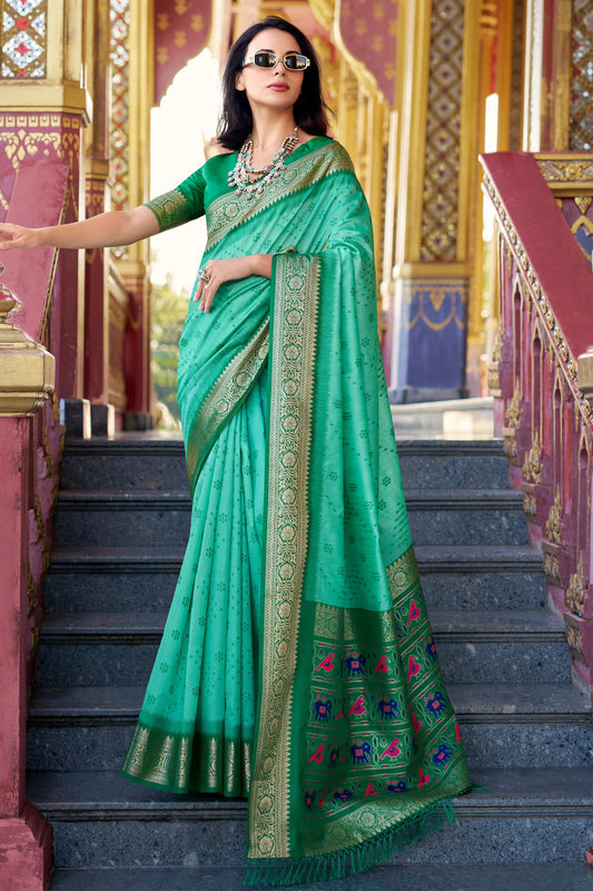 Blue Tussar Silk Saree with Patola Pallu-ZB133781_2_SareeButa.com