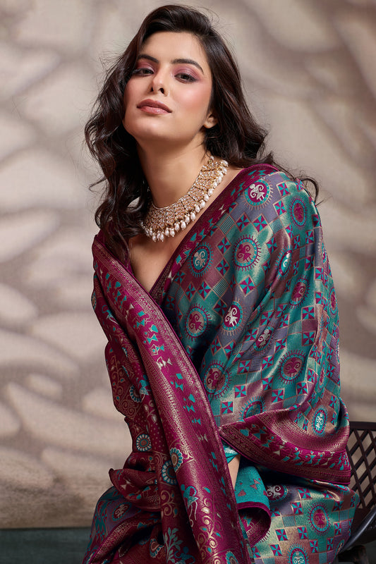 Blue Green Woven Silk Saree-SAR12553_2_SareeButa.com