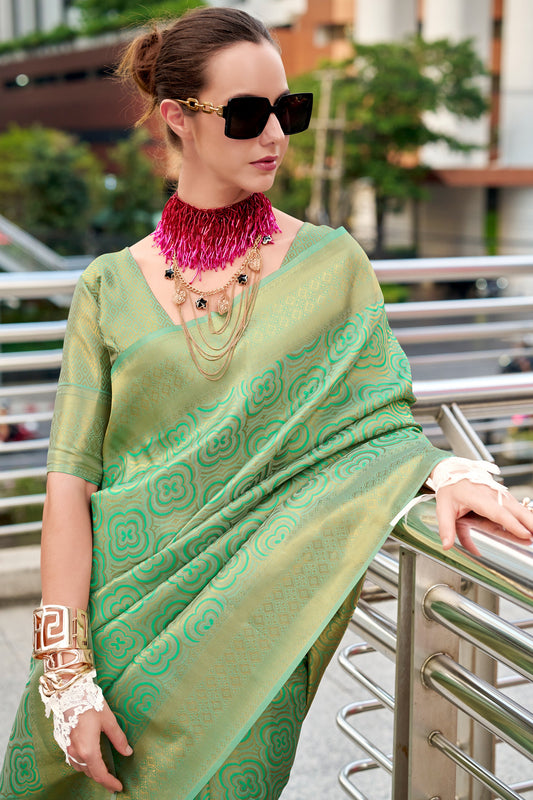 Blue Green Woven Silk Saree-ZB134040_2_SareeButa.com