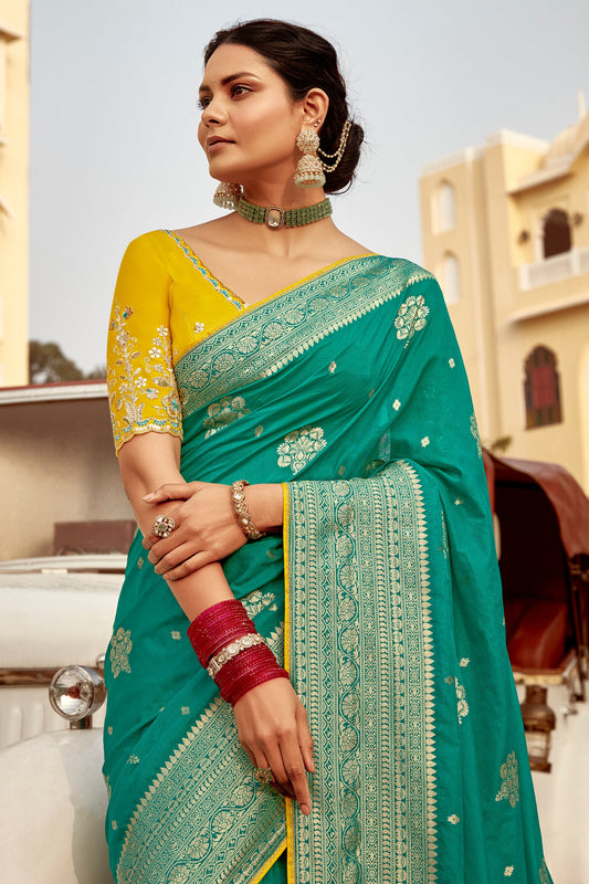 Blue Green Woven Silk Saree-ZB134131_2_SareeButa.com