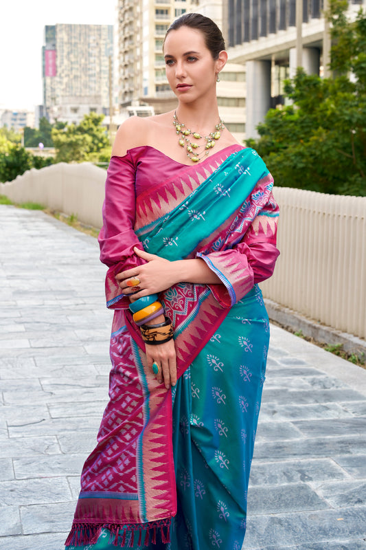 Blue Green Woven Silk Saree-ZB134696_2_SareeButa.com