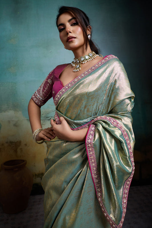 Blue Green Woven Tissue Banarasi Saree-SAR12822_2_SareeButa.com