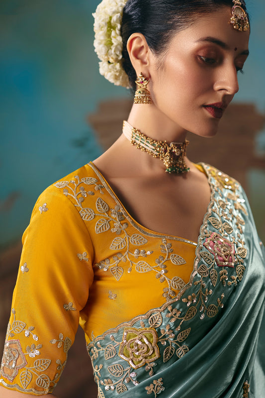 Blue Grey Embroidered Organza Saree-SAR12033_2_SareeButa.com