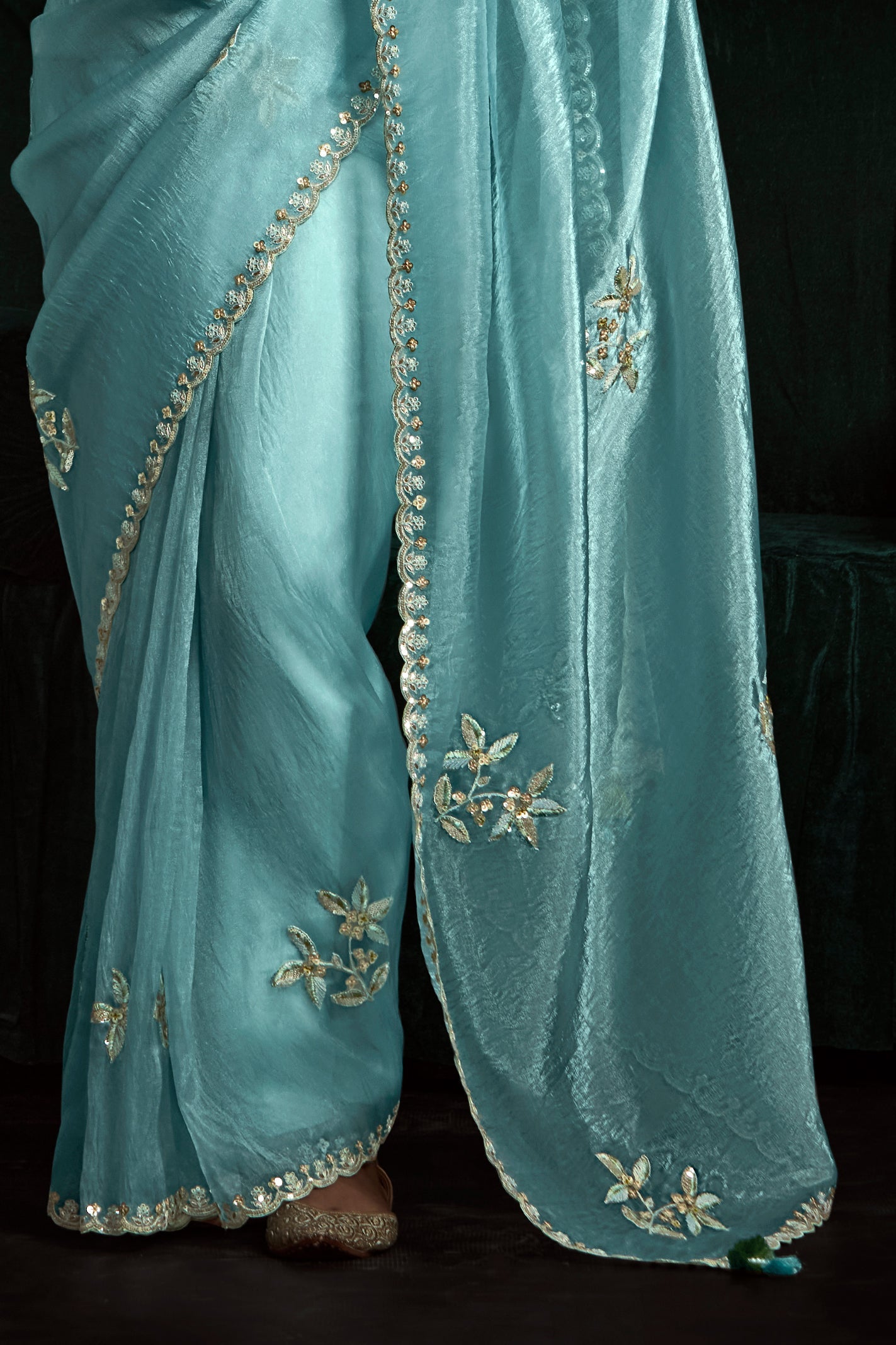 Blue Grey Embroidered Organza Saree-ZB134076_4_SareeButa.com