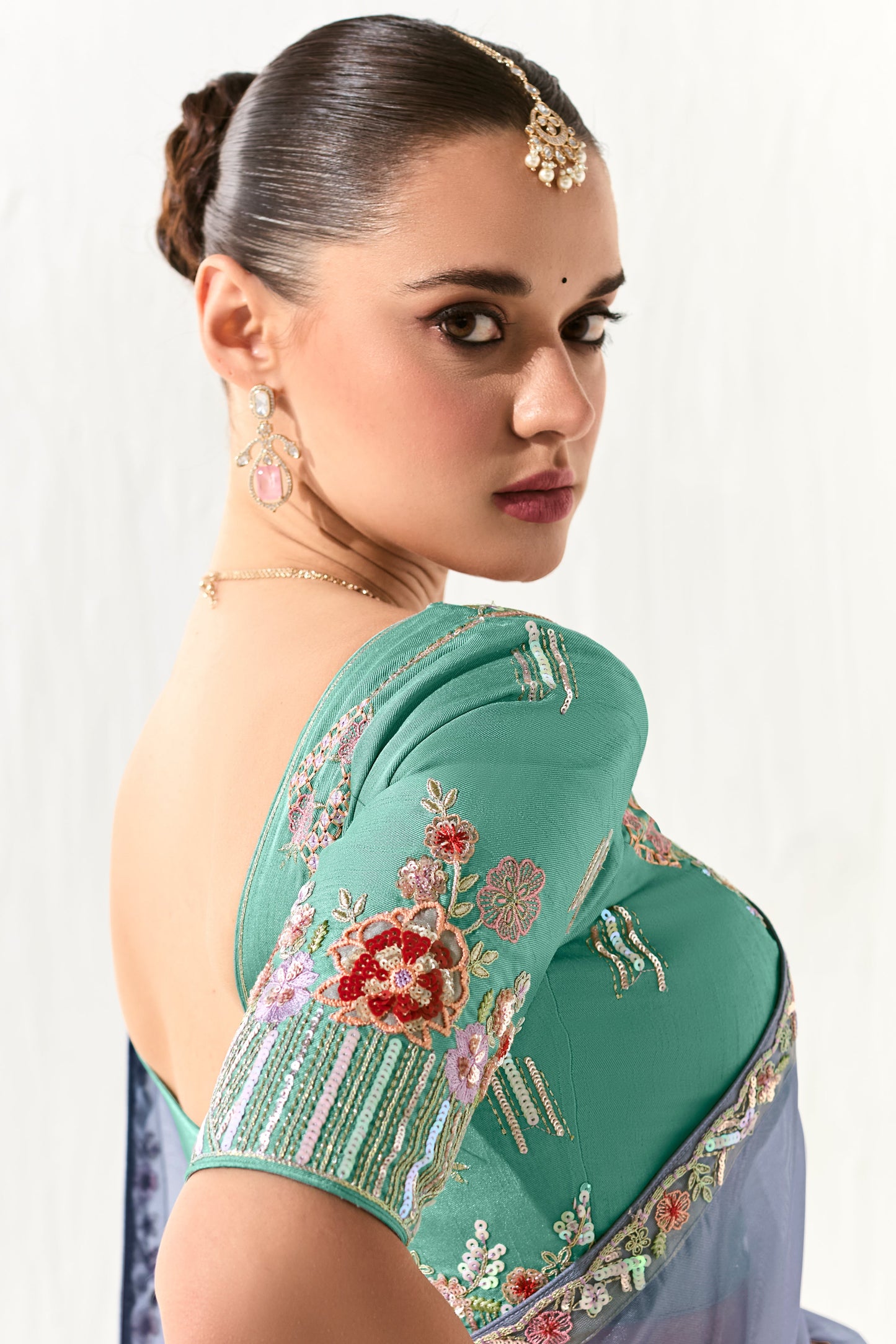 Blue Grey Embroidered Organza Tissue Saree-ZB134748_4_SareeButa.com