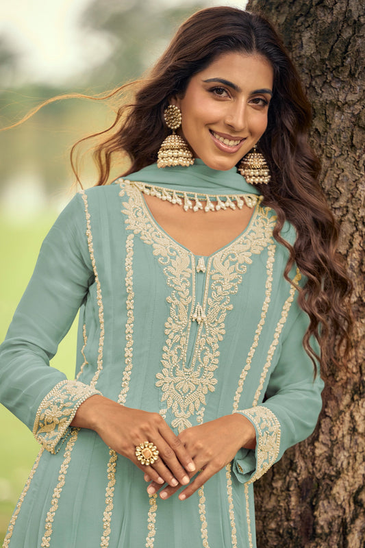 Blue Grey Readymade Bead Work Georgette Anarkali Suit-SAR11091_2_SareeButa.com