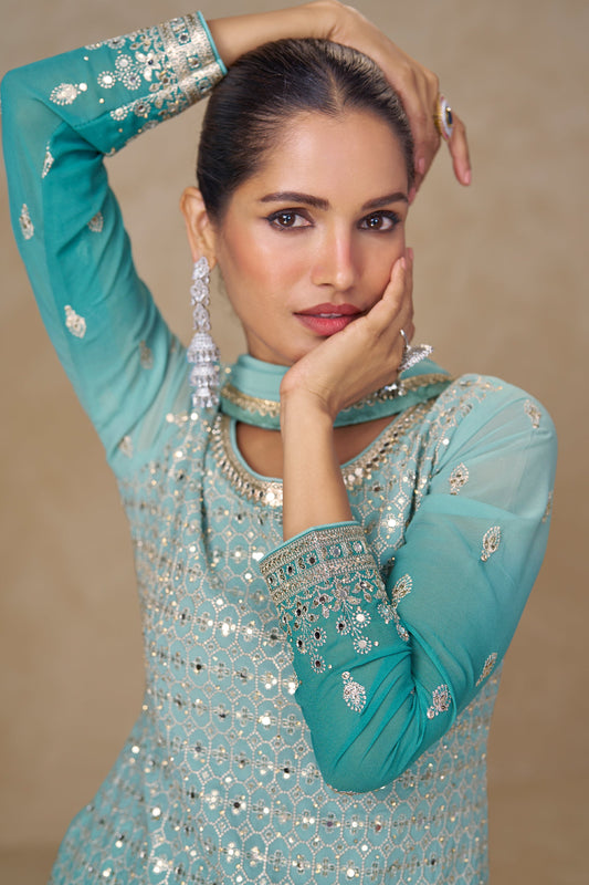 Blue Grey Readymade Embroidered Georgette Suit-SAR11534_2_SareeButa.com