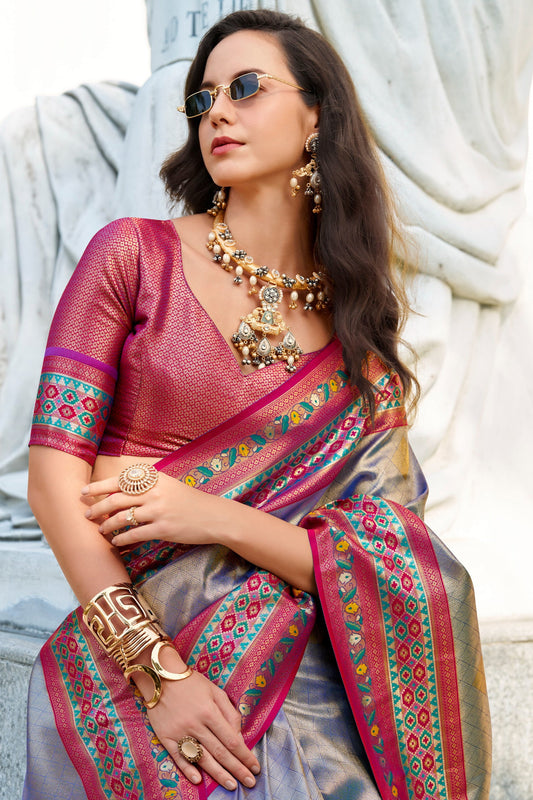 Blue Grey Woven Tissue Silk Saree-ZB134193_2_SareeButa.com