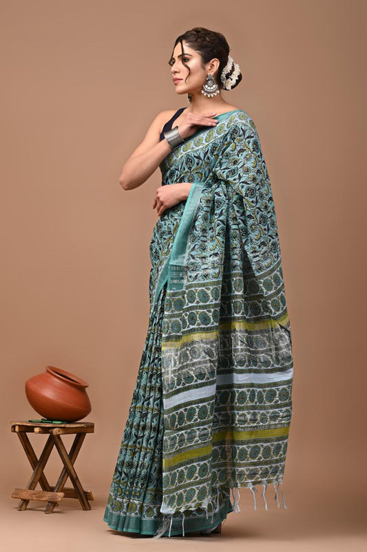 blue-handblock-print-cotton-linen-saree-zb132554_2_SareeButa.com