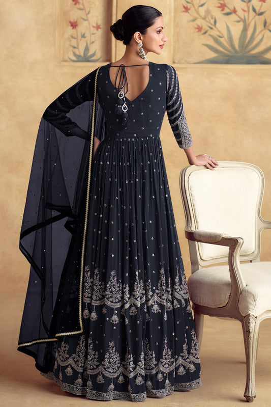 Blue Heavy Work Goergette Gown with Dupatta-SS461_2_SareeButa.com