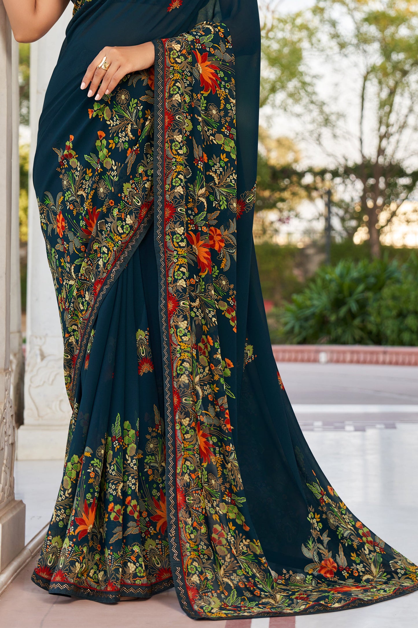 Blue Printed Georgette Saree-SAR10167_4_SareeButa.com