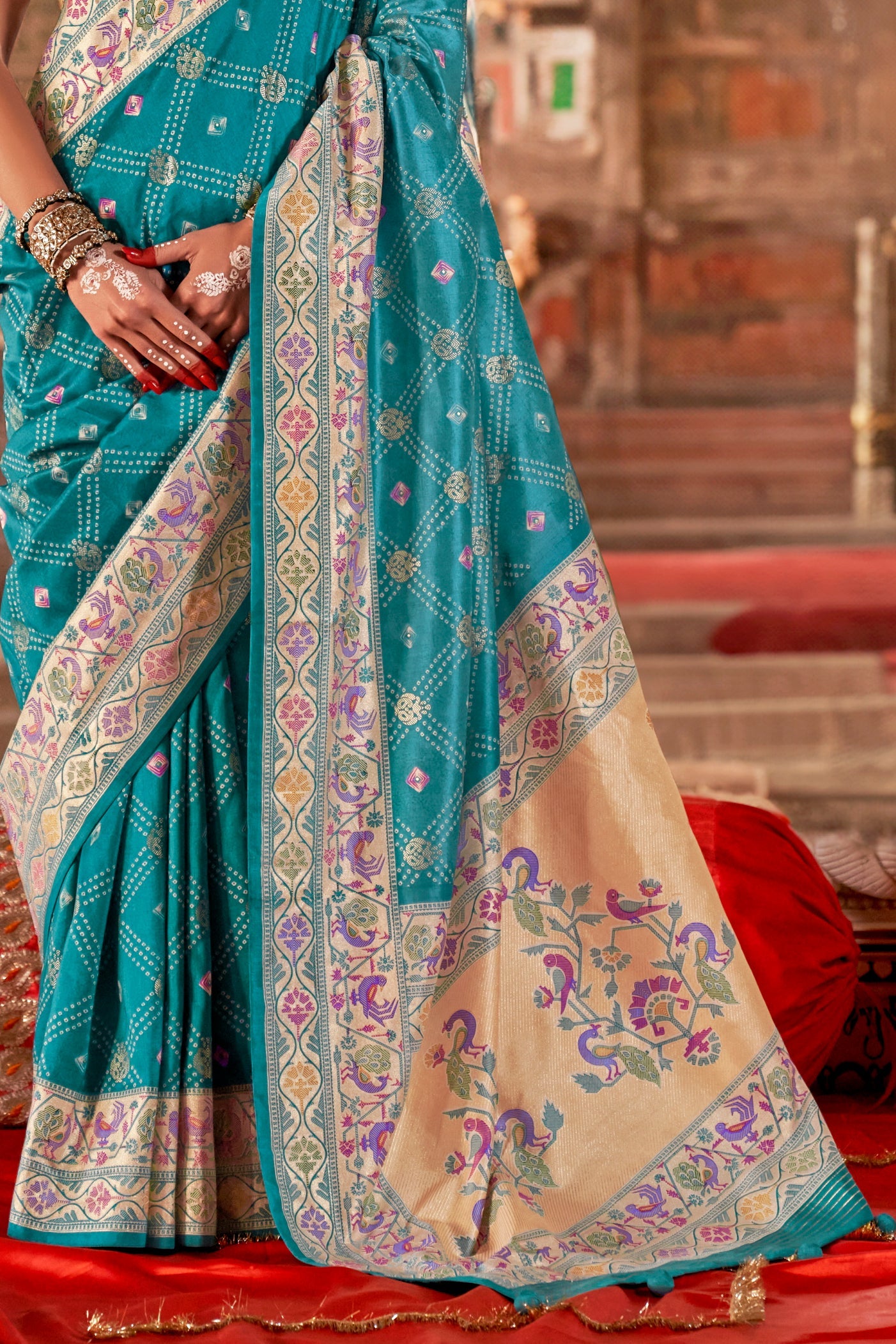 Blue Printed Paithani Silk Saree-ZB134547_3_SareeButa.com
