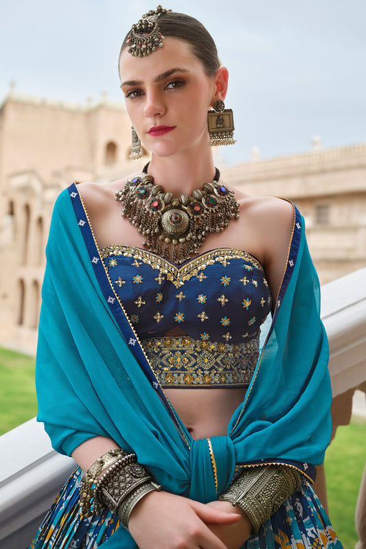 Blue Printed Readymade Silk Lehenga-LC133_2_SareeButa.com