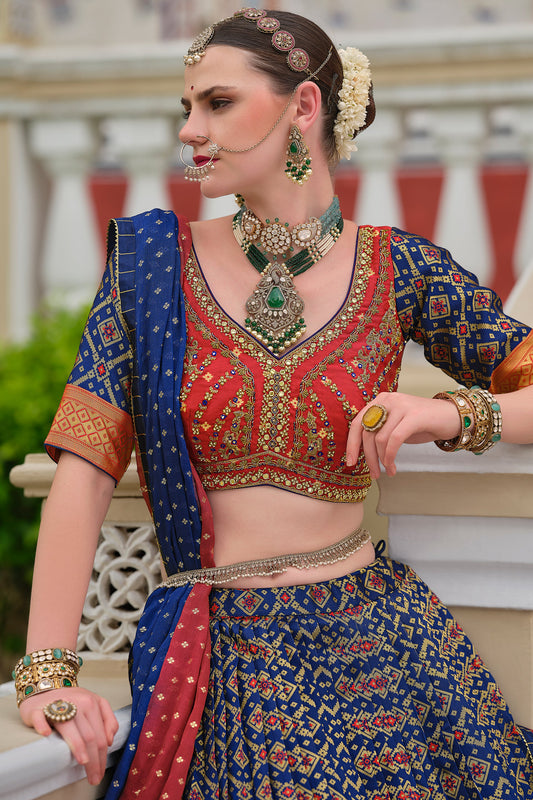Blue Printed Readymade Silk Lehenga-LC134_2_SareeButa.com