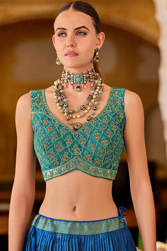 Blue Printed Readymade Silk Lehenga-LC138_2_SareeButa.com