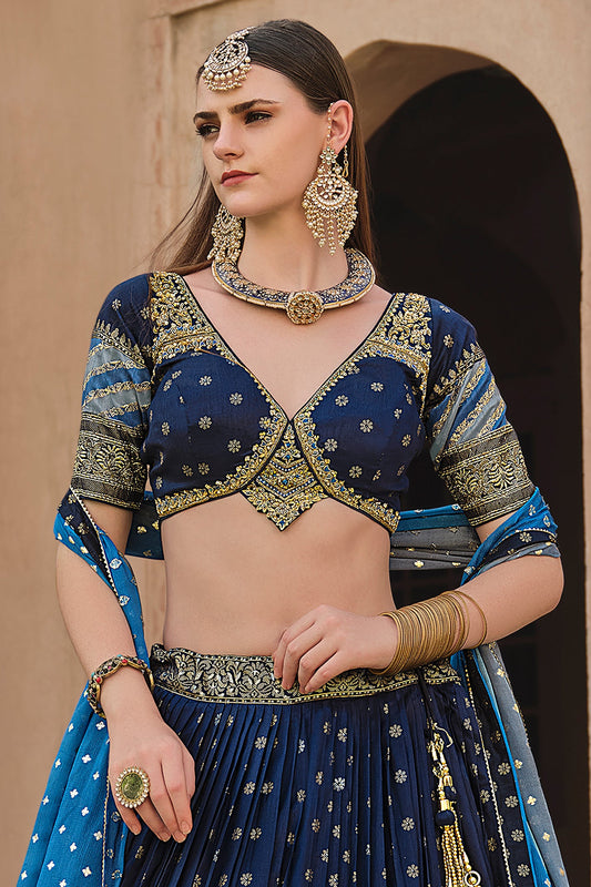 Blue Printed Readymade Silk Lehenga-LC143_2_SareeButa.com
