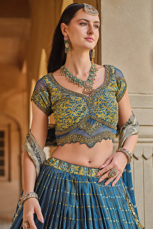 Blue Printed Readymade Silk Lehenga-LC150_2_SareeButa.com