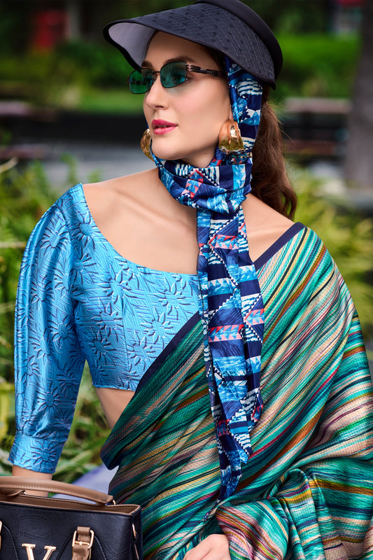 Blue Printed Satin Crepe Saree-ZB134006_2_SareeButa.com