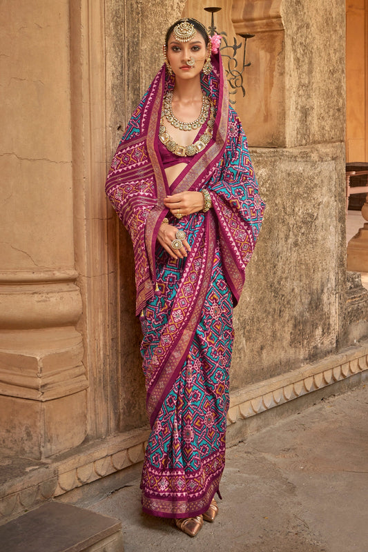 Blue Printed Silk Patola Saree-SAR11250_2_SareeButa.com