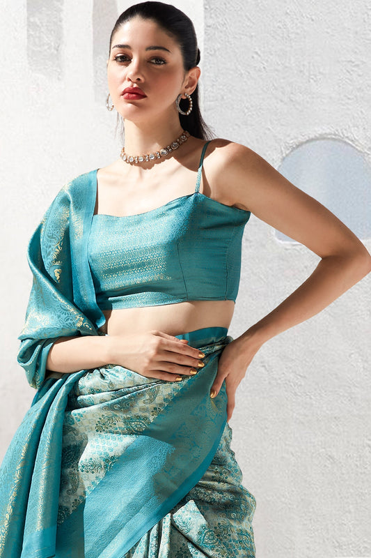 Blue Printed Silk Saree-ZB133410_2_SareeButa.com